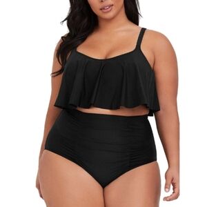 Sovoyontee Women's 2 Piece Plus Size High Waisted Swimsuit Bathing Suit Black 3X